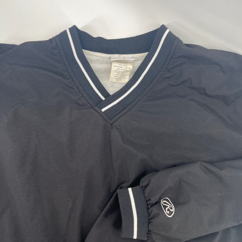 Rawlings Baseball Warm Up Pullover Jacket Black White V-Neck Y2K‎ Men's M